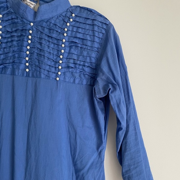 Long Blue Pearl Kurta - Cotton - Picture 2 of 2